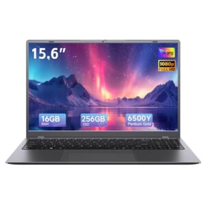 BLUEING 15.6 Inch FHD Laptop, Pentium Gold 6500Y Processor (Up to 3.4GHz) - 16GB RAM 256GB SSD, Support Dual-Band WiFi, HDMI, 2*USB 3.2, BT 5.2, 16:9 HD Display, 5000mAh Long-Battery