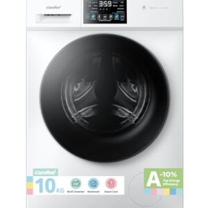 COMFEE' Freestanding Washing Machine,10KG Load,A-10% Class, 1400RPM, Steam Care,BLDC Motor,Woolmark,Touch Panel,White-CFP03EW100W-UK