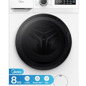 Midea Freestanding 8 KG Front Load Washing Machine Slim,A-10% Class,Steam Wash,Turbo Quick Wash,Durable Inverter BLDC,1400 RPM,White-MF110W80BA10/W-UK